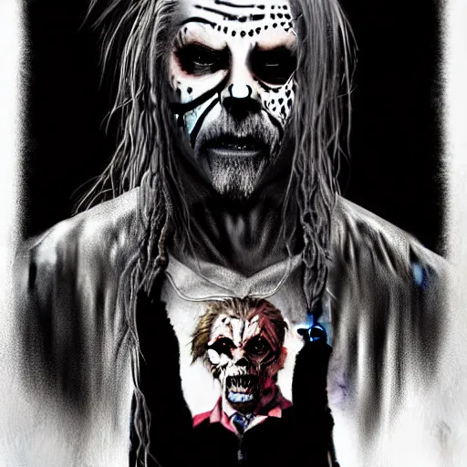 Prompt: graphic illustration, creative design, rob zombie as michael meyers, biopunk, francis bacon, highly detailed, hunter s thompson, concept art