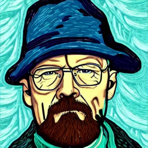 Image similar to walter white potrait in the style of van gogh