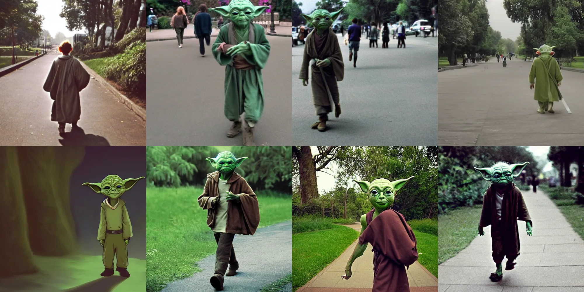 Prompt: teenage Yoda walking home from the Jedi temple