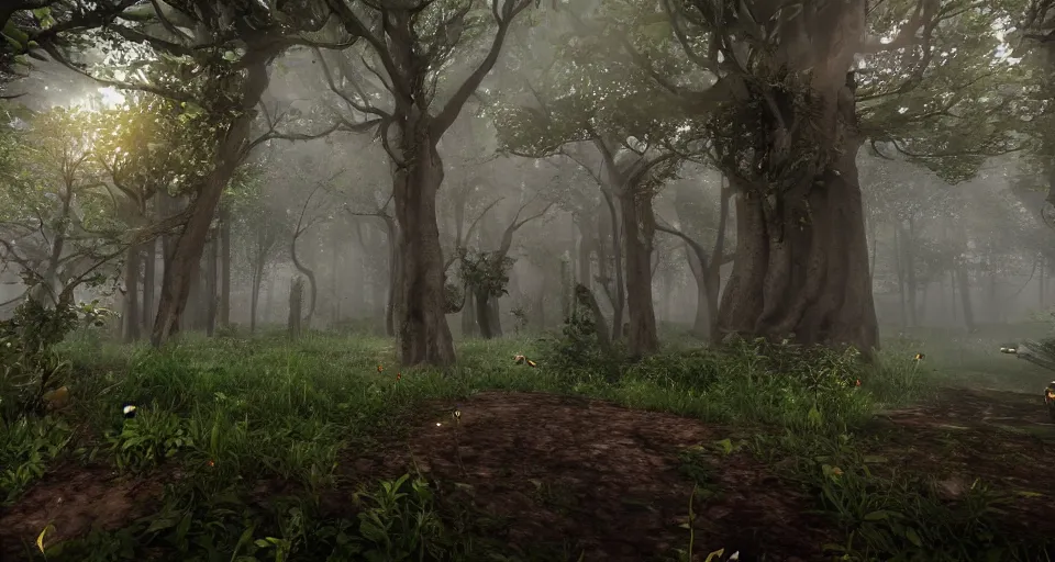 Image similar to Enchanted and magic forest, with Unreal Engine