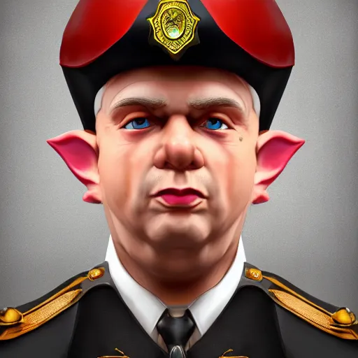 Prompt: a shifty fat high fantasy elf mall cop with a sheriff's badge, Oil Painting, hyperrealistic, Detailed Digital Art, RPG portrait, 3/4 bust, dynamic lighting, Highly Detailed, Cinematic Lighting, 8k, HD