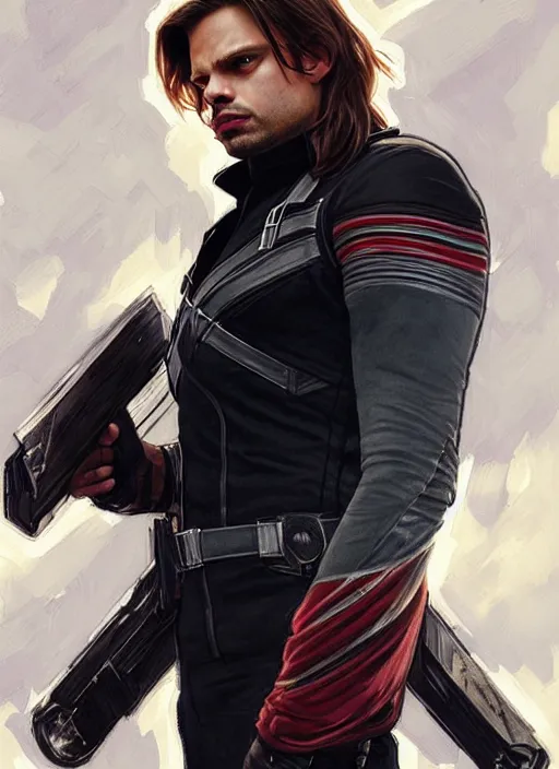 Image similar to sebastian stan as the winter soldier, painting by artgerm and greg rutkowski and alphonse mucha