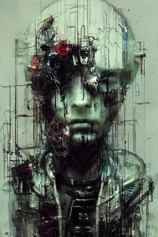 Image similar to cybernetic dream hunter, cyberpunk, wires, skulls, machines by emil melmoth zdzislaw belsinki craig mullins yoji shinkawa realistic render ominous detailed photo atmospheric by jeremy mann francis bacon and agnes cecile ink drips paint smears digital glitches glitchart