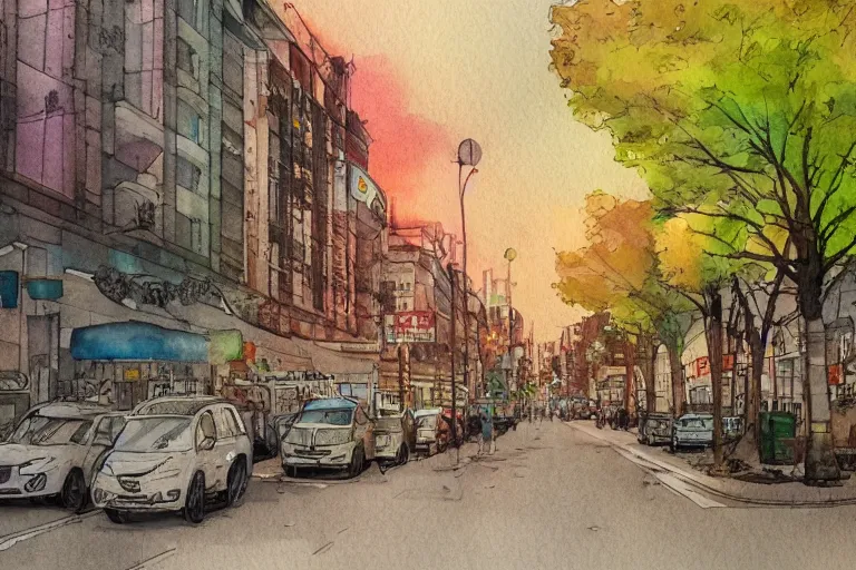 Image similar to nanshan road summer watercolor pen light color on artstation