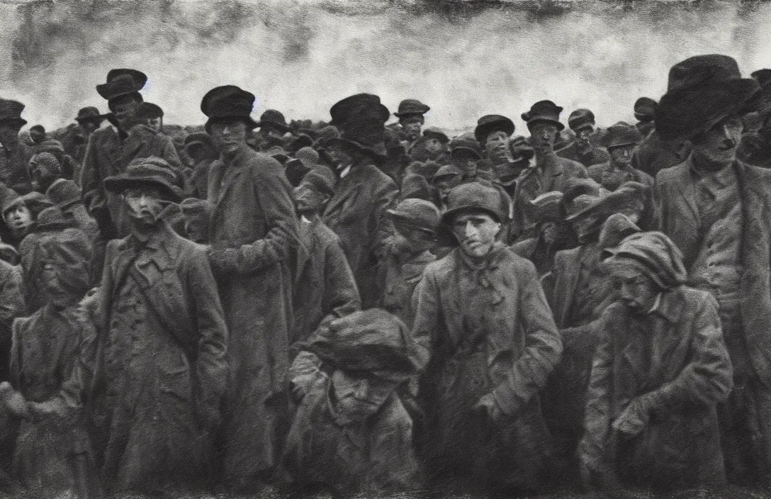 Image similar to concentration camps suffolk landscape intact flawless ambrotype from 4 k criterion collection remastered cinematography gory horror film, ominous lighting, evil theme wow photo realistic postprocessing energetic brushstrokes create optical flow illusion of 3 d intricate painting by john singer sargent