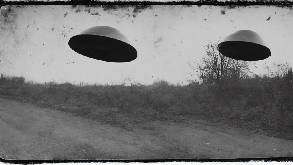 Prompt: daguerreotype sample photo of an ufo landing in a street