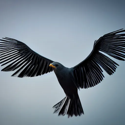 Prompt: mechanical bird in mid flight, high shutter speed detailed 4k photograph