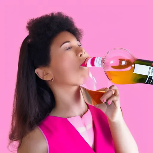 Prompt: line art of a girl drinking wine wearing a pink suit on pink background