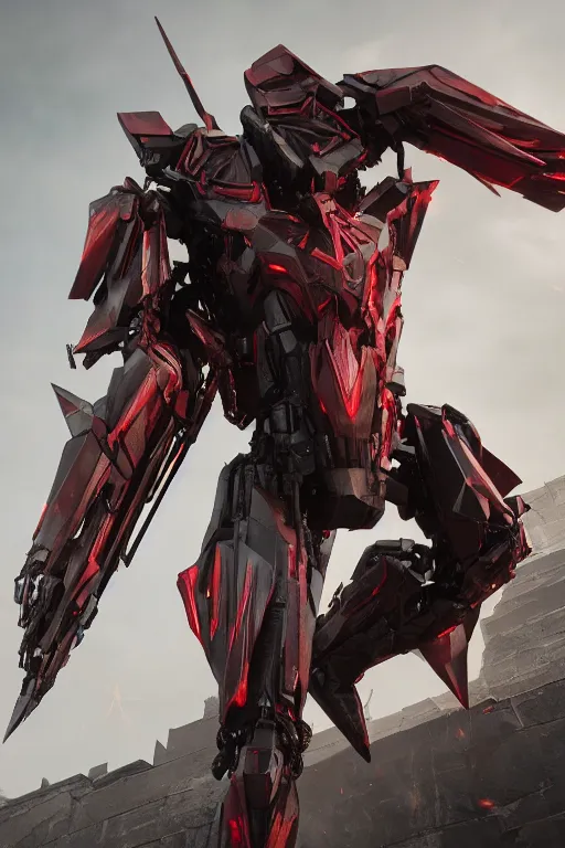 Image similar to hyper detailed cinematic rendering with volumetric lightning and ray tracing, azure crimson skinny full body armored core, weathering armor plating, endoekeleton exposure, 8 k, octane render, unreal engine, ray tracing