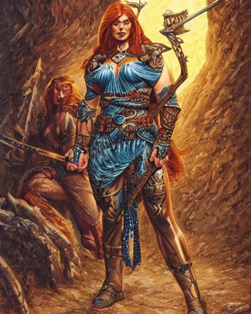 Image similar to a beautiful and strong female warrior by Boris Valejo and Laura Sava and Jeff Easley