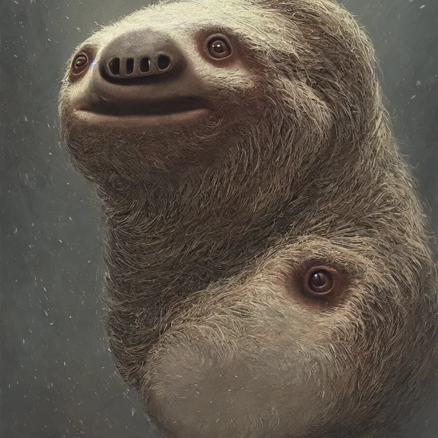 Image similar to close portrait of a sloth, high detail, dramatic light, digital art, painted by greg rutkowski, painted by seb mckinnon, trending on artstation