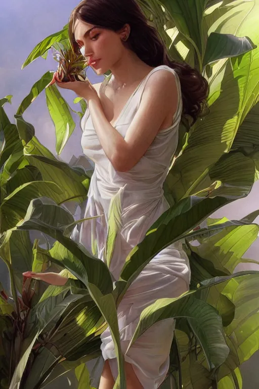 Image similar to ultra realistic illustration, banana plants drawing, white background, elegant, highly detailed, digital painting, concept art, smooth, sharp focus, illustration, art by artgerm and greg rutkowski and alphonse mucha