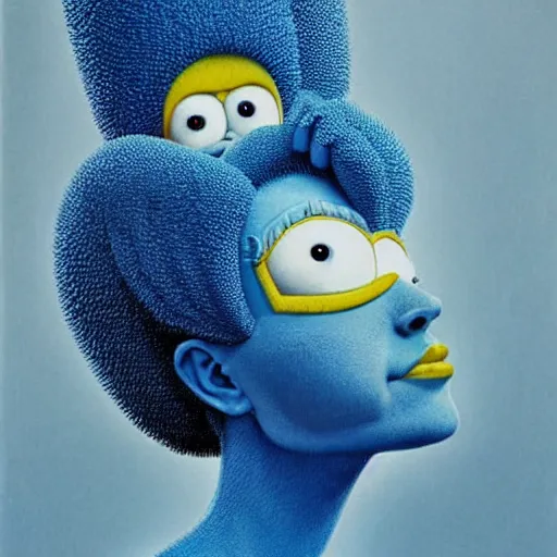 Image similar to marge simpson and her new family from dragon ball z drawn by zdislaw beksinski and hajime sorayama, hyperrealistic