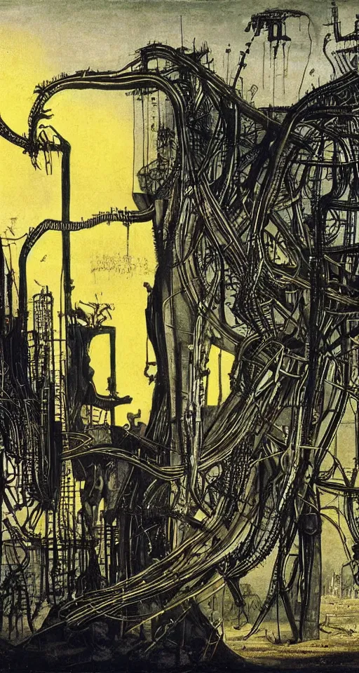 Image similar to solarpunk human technologies by david caspar friedrich, hr giger, Jean-Michel Basquiat