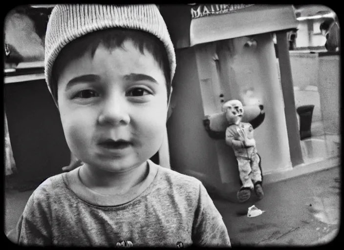 Image similar to professional fine detailed photo portrait of young minion pepe from makhachkala, dagestan. kid minion pepe in the postsoviet suburbia, iphone photo, instagram, black and white