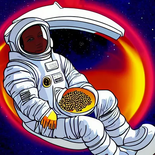 Image similar to digital art of among us astronaut eats cereals