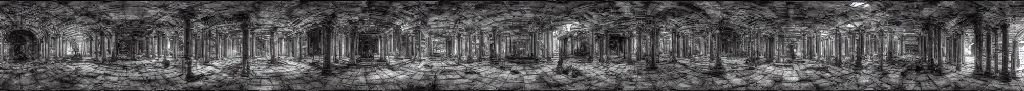 Image similar to photo of an immersive forgotten panopticon well, with columns and destroyed cybernetics from an ancient civilization, photorealistic, higly detailed dark, 3 6 0 picture, panorama, 3 5 mm slide, trending on flickr, in the style of francesca woodman, zachary corzine, zhelong xu, greg rutkowski and anders zorn