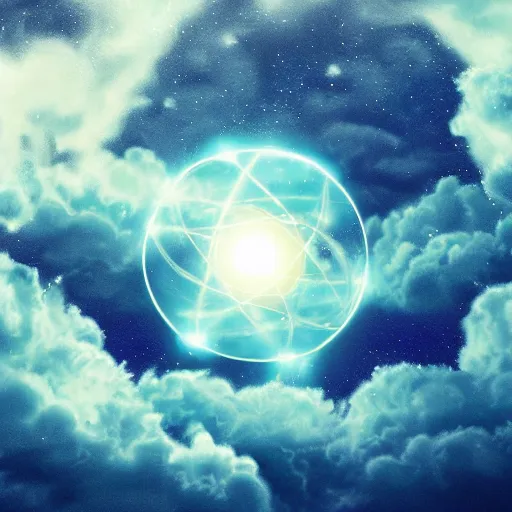 Image similar to atomic nucleus surrounded by clouds, dreamy lighting, digital art, art station