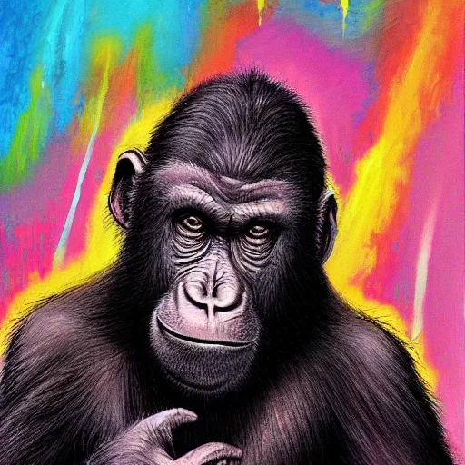 Prompt: an elderly ape monster in a retirement home, colorful, digital art, fantasy, magic, trending on artstation, ultra detailed, professional illustration by basil gogos