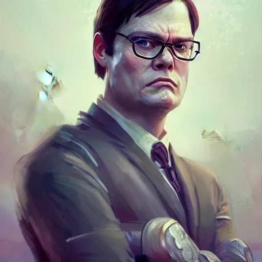 Image similar to portrait of Dwight Schrute, art by greg rutkowski, matte painting, trending on artstation