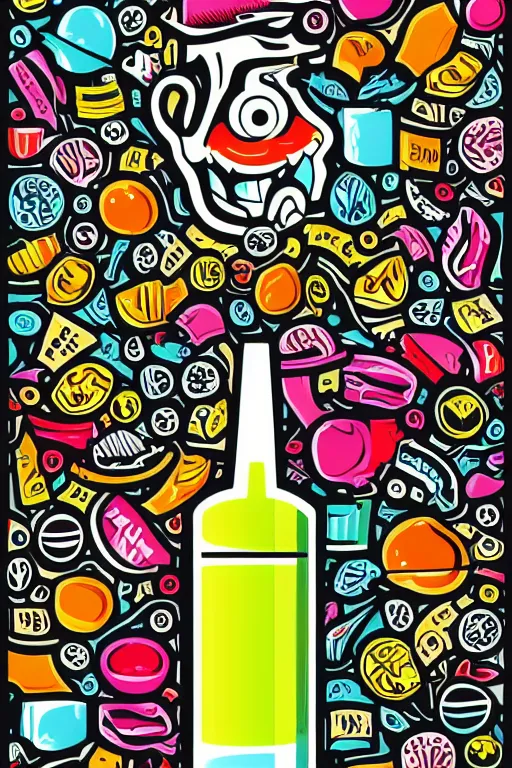 Image similar to Vodka bottle , sticker, colorful, illustration, highly detailed, simple, smooth and clean vector curves, no jagged lines, vector art, smooth