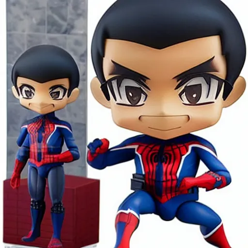 Image similar to an anime nendoroid of barrack obama as spiderman, figurine, detailed product photo