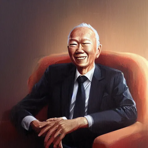 Image similar to portrait of lee kuan yew, by greg rutkowski