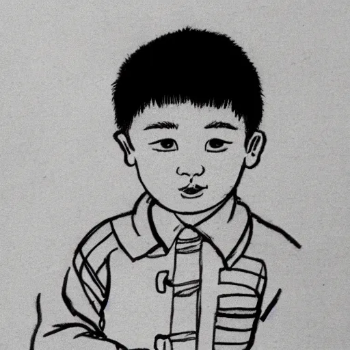 Image similar to chinese boy with short hair, black ink drawing