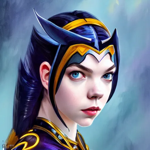 Image similar to beautiful Anya Taylor-Joy as Batgirl, western, closeup, D&D, fantasy, intricate, elegant, highly detailed, digital painting, artstation, concept art, matte, sharp focus, illustration, art by Artgerm and Greg Rutkowski and Alphonse Mucha