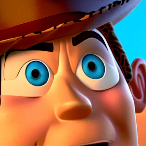 Prompt: a high res close up of woody from toy story