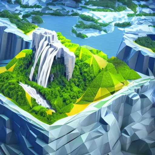 Image similar to low poly art of new york surrounded by waterfalls on a floating island in the sky, isometric art, 3d render, ray tracing, high detail, artstation, concept art, behance, smooth, sharp focus, ethereal lighting, unreal engine 5