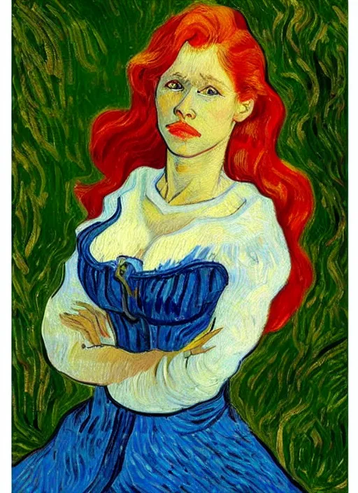 Image similar to lifelike oil painting portrait of ariel by van gogh