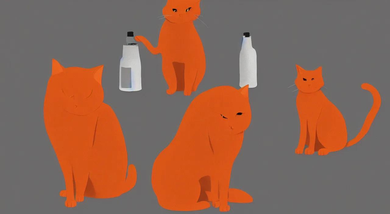 Prompt: one separate cat standing next to a bottle of medicine. orange cat. animal. digital art. artstation. illustration.