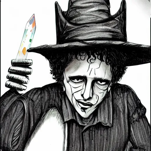 Image similar to illustration image for bob dylan as a magic the gathering creature, highly detailed, fantasy, cartoon style, painting