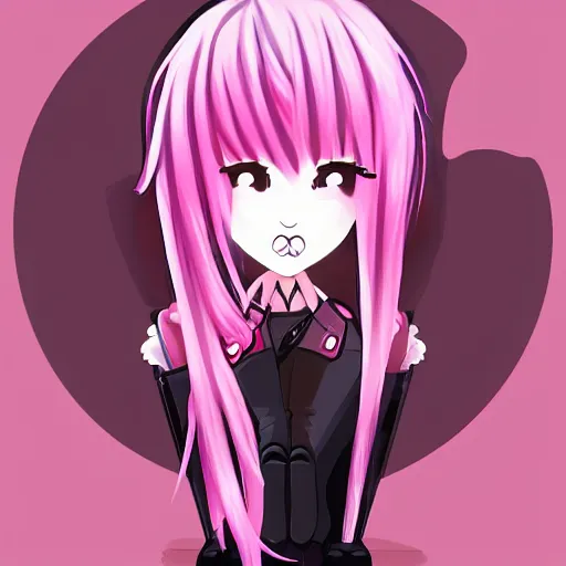 Image similar to a girl with pink hair and black boots, a character portrait by Muqi, deviantart contest winner, rayonism, official art, flat shading, full body