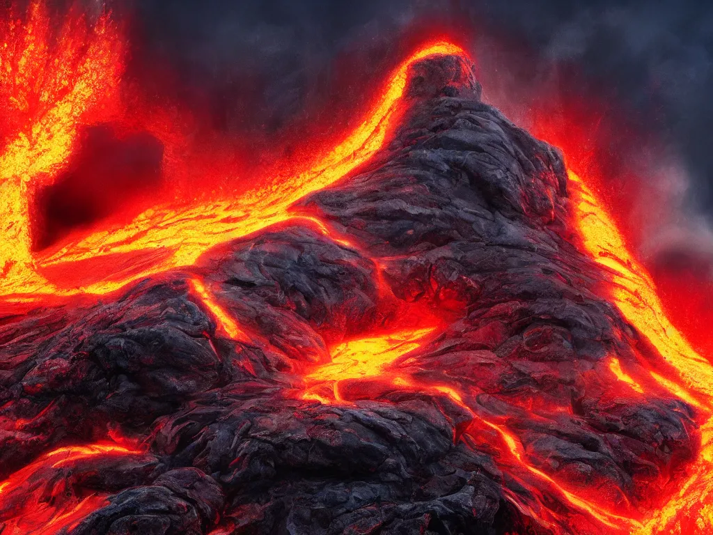 Prompt: arnold schwarzenegger surfing on lava from an erupting volcano, stunning scene, 8 k, digital painting, hyperrealism, bright colors, trending on artstation