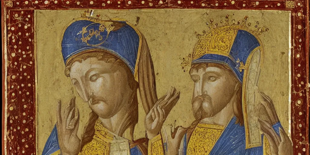 Image similar to byzantine art of a rabbit wearing a crown