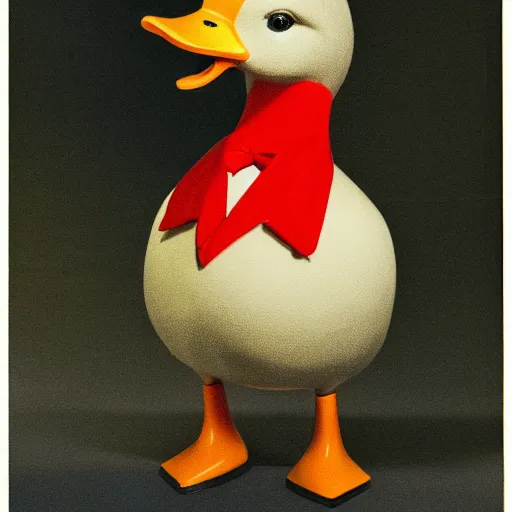 Image similar to a high detail photo of an antropomorphic duck wearing a suit, subject= duck, subject detail: wearing a suit, photorealism