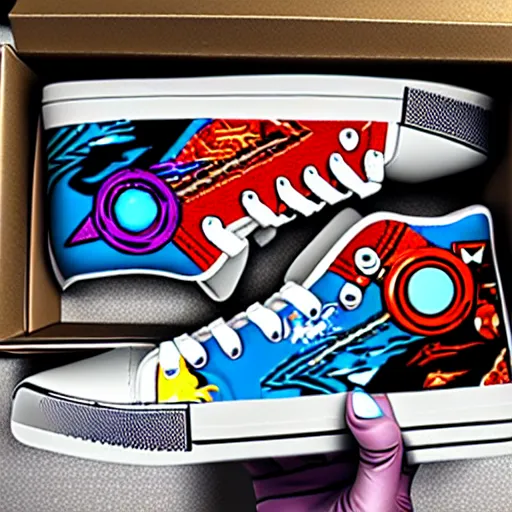 Image similar to fantasy jrpg sneaker design designed by capcom megaman, chrono trigger guilty gear sneaker styles, aztec mayan street fashion native punk sneaker design, focus on megaman hip hop sneaker design with subtle mayan patterns, trending on pixiv fanbox, painted by akira toriyama and studio ghibli princess mononoke megaman capcom