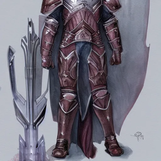 Image similar to a perfect, realistic professional digital sketch of a fantasy knight in style of Marvel, full length, by pen and watercolor, by a professional French artist on ArtStation, on high-quality paper