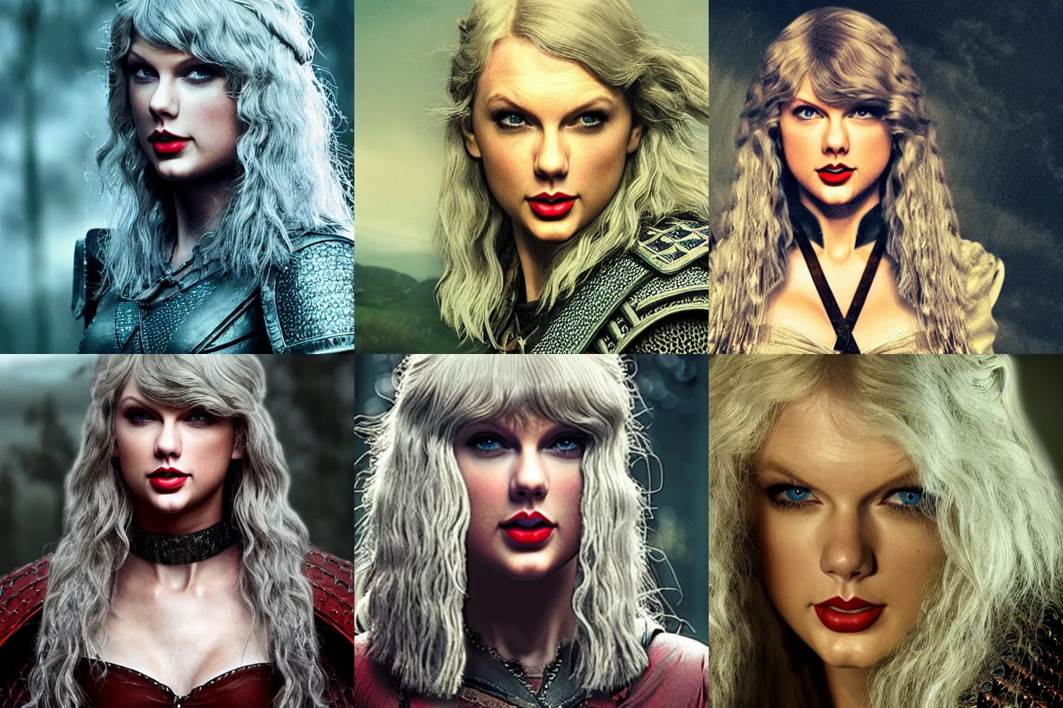 Prompt: taylor swift as the witcher, gritty portrait, film still