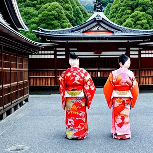 Prompt: real photo of a pair of japanese oni walking in kyoto, high detail,