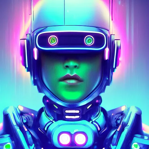 Image similar to cyberpunk cool bot, cinema 4 d, galaxy, ufo, space sci - fi, wearing vr goggles, illustration, portrait, pastel neon textured background night, trending on artstation, greg rutkowski, octane rendered, 1 2 k, detailed,