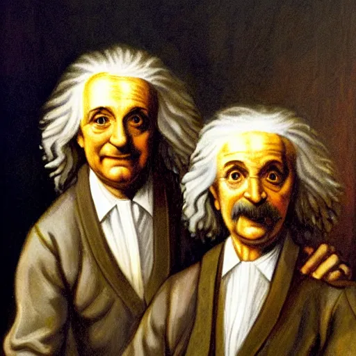 Prompt: portrait of Isaac Newton and Albert Einstein