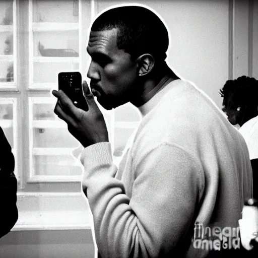 Image similar to kanye making out with kanye covered in cellphones black and white lomo vintage