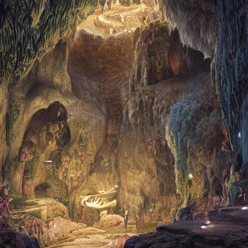 Prompt: the cave of wonders, au naturel, hyper detailed, digital art, trending in artstation, cinematic lighting, studio quality, smooth render, unreal engine 5 rendered, octane rendered, art style by klimt and nixeu and ian sprigger and wlop and krenz cushart