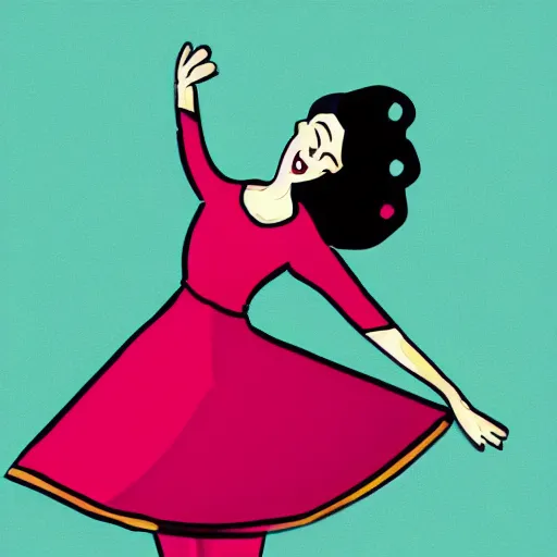 Image similar to a cartoon illustration of a beautiful woman dancing