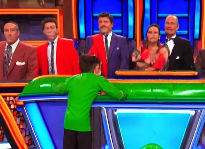 Image similar to the episode of Family Feud where everyone gets covered with nickelodeon slime hd