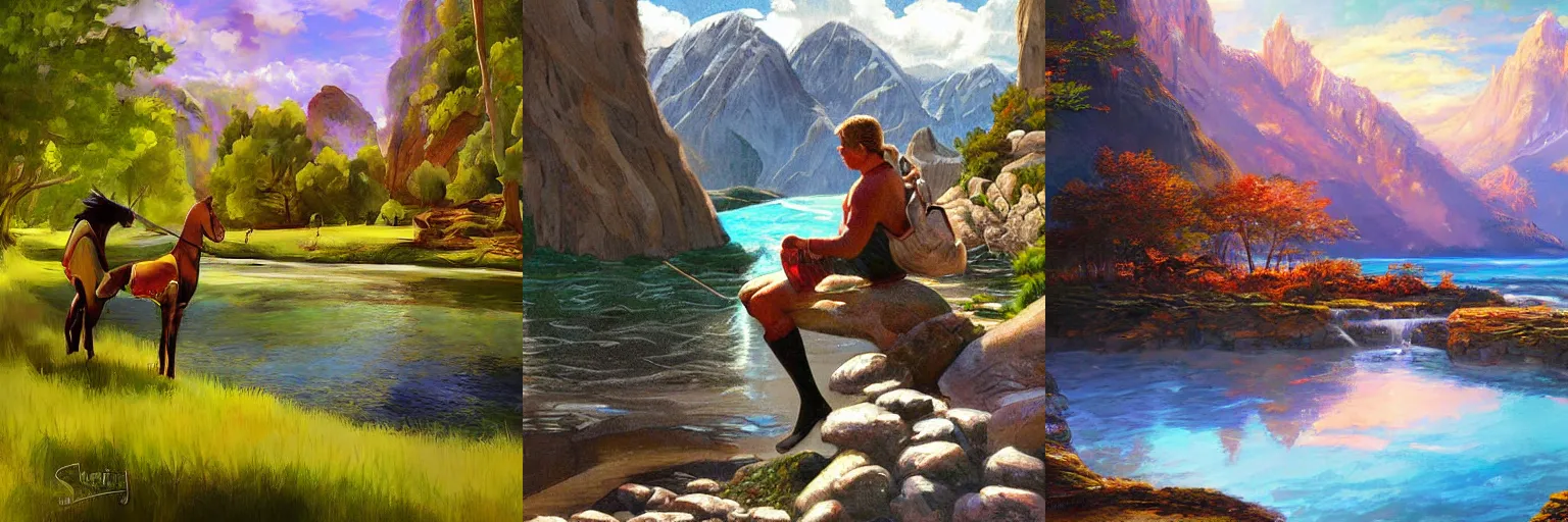 Prompt: A scene with a character in a scenic place by Stanley Artgerm