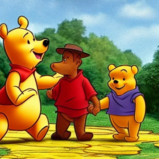 Prompt: winnie the pooh in the coen brothers film o brother where art thou